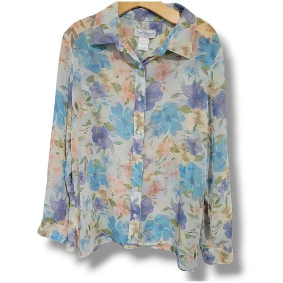 The Paragon Women’s Pastel Floral Button-Down Blouse - Long Sleeve, Size L - Picture 1 of 7